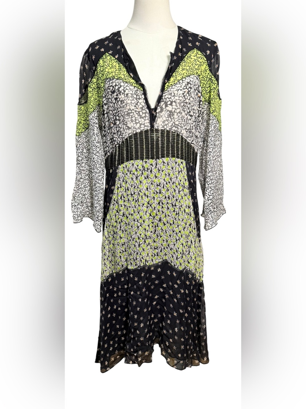 Dorothee Schumacher Patchwork Silk Blend Midi Dress Size 4 - Picture 2 of 11